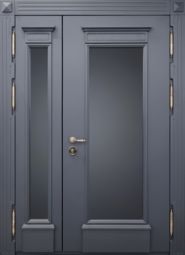 Полуторастворчатая стальная термодверь с большими стеклами и панелями МДФ антрацит с багетом Полуторастворчатая стальная термодверь с большими стеклами и панелями МДФ антрацит с багетом